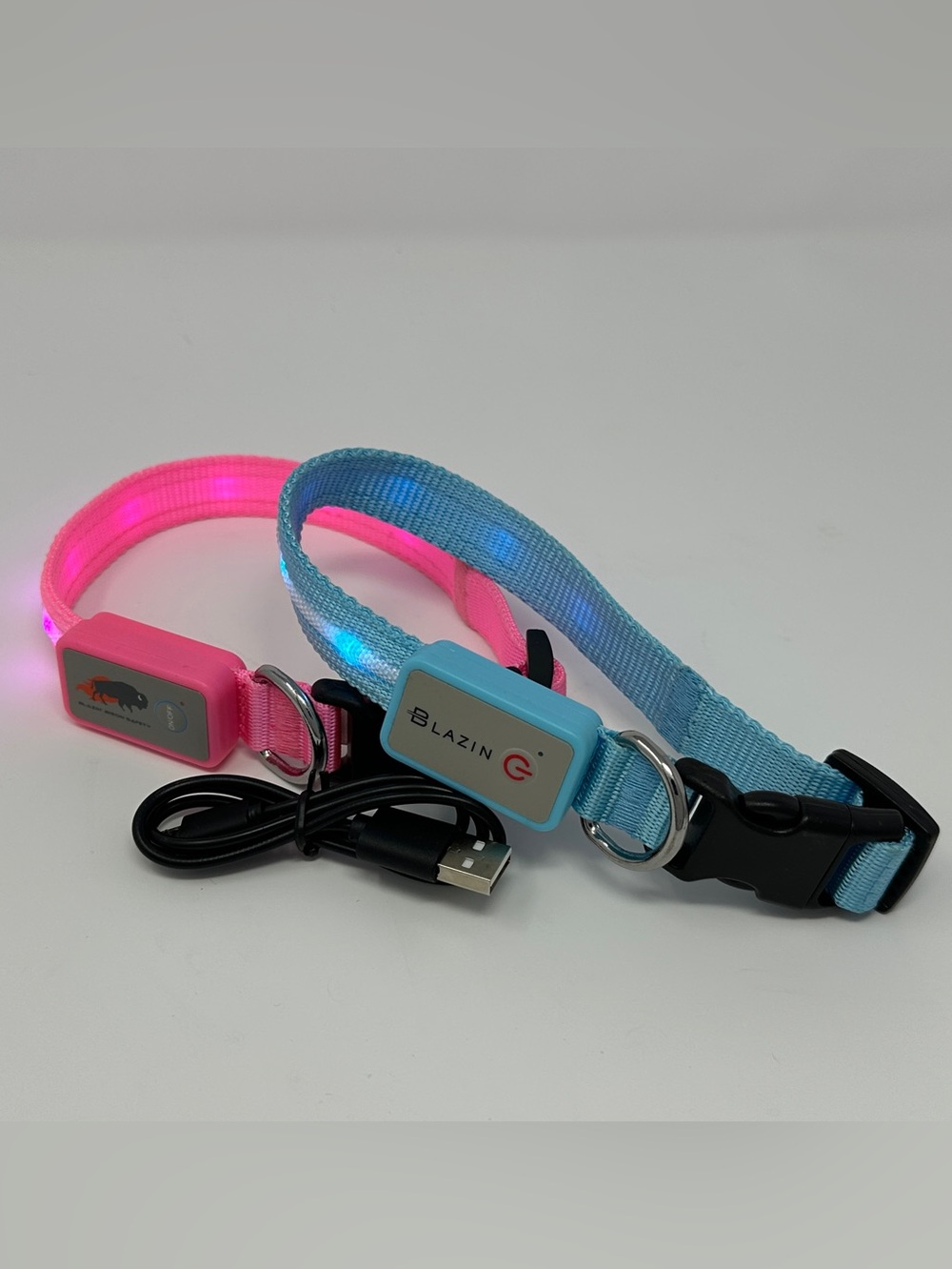 2 Dog safety collars - LED Light-Up Collars - Blue and Pink